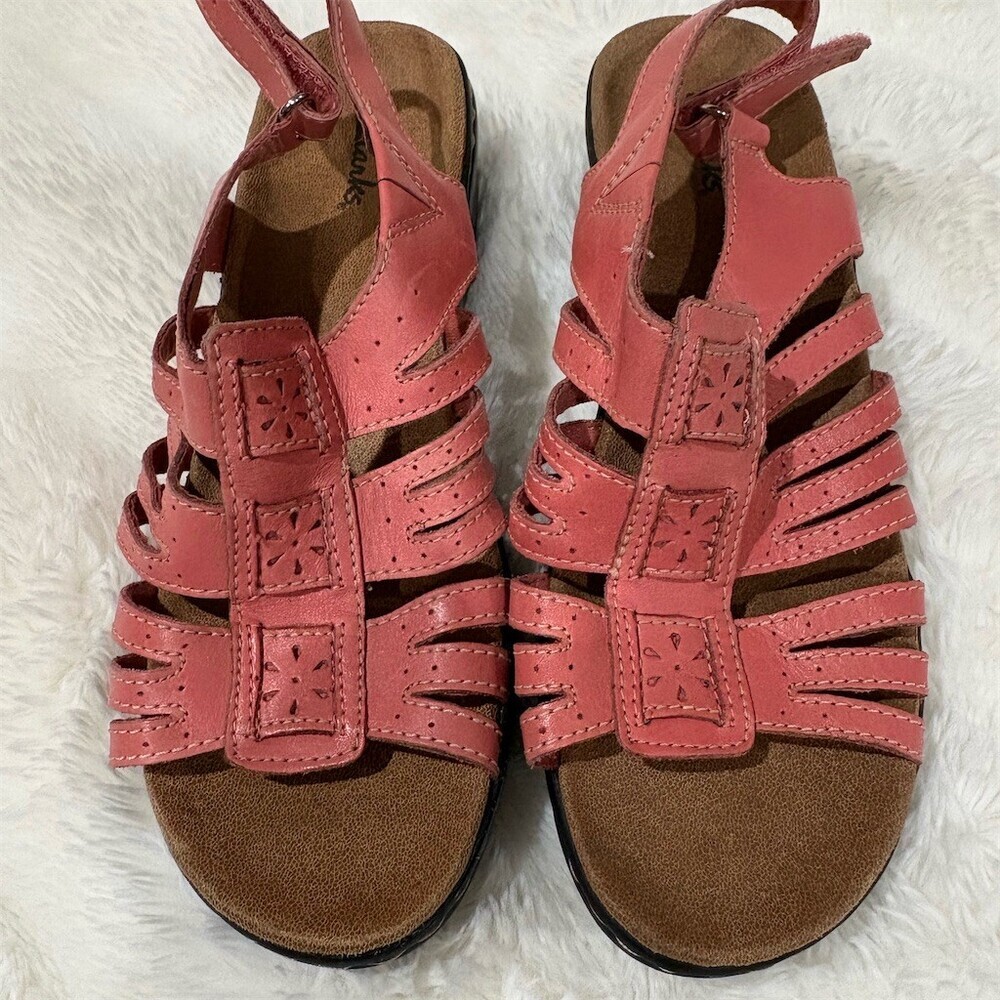 Clarks Women's Slingback Strappy Sandals Dark Pink Size 8M Comfort Footbed